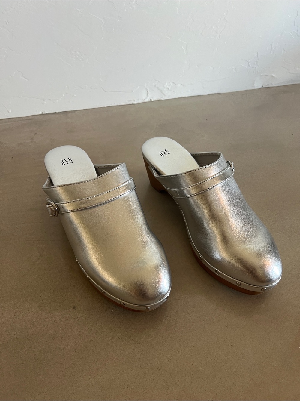 GAP Metallic Silver Slip-On Clog Mules